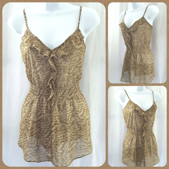 GUESS Sheer Animal Print Ruffl Breezy Strap Blouse - Picture 2 of 7